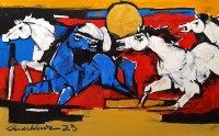 Mashkoor Raza, 30 x 48 Inch, Oil on Canvas, Horse Painting, AC-MR-619
